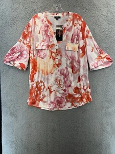 Cocomo Women's Blouse Plus 3X Floral Boho Pleated Stretch 3/4 Sleeve Pink - Picture 1 of 22