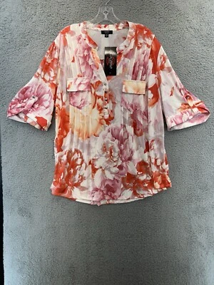 Blusa para mujer Cocomo Plus 3X floral boho plisada elástica manga 3/4 rosa Foto 1 de 4