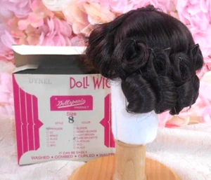 VINTAGE Princess style size 8 Side Curls DARK Brown Dollspart DOLL WIG Dynel MIB - Picture 1 of 6