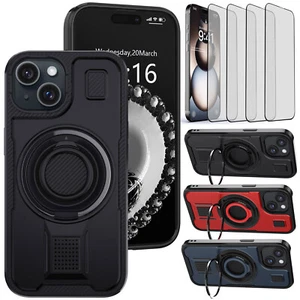 For Apple iPhone 15 Pro Max/15 Plus Hybrid Case Ring Stand Cover Tempered Glass - Picture 1 of 33