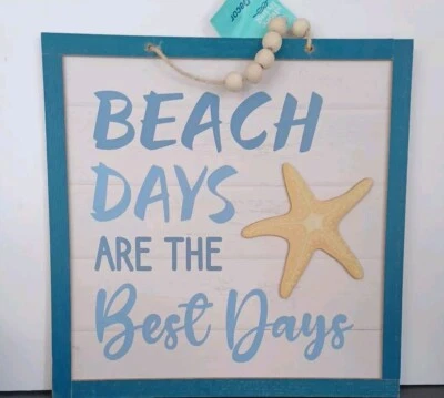 Nautical Home Starfish Hanging Wood Plaque Coastal Wall Decor "Beach Days .. - Image 1 of 2