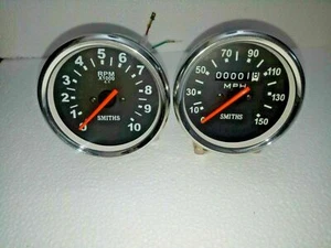 Smiths replica speedometer + Tachometer (Set) Triumph Black Face Chrome Bezel - Picture 1 of 4