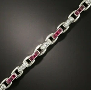 9.00 Ct Princess Red Ruby Simulated Diamond Wedding Bracelet 925 Sterling Silver - Picture 1 of 3