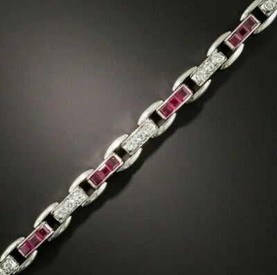 9.00 Ct Princess Red Ruby Simulated Diamond Wedding Bracelet 925 Sterling Silver - Image 1 of 3