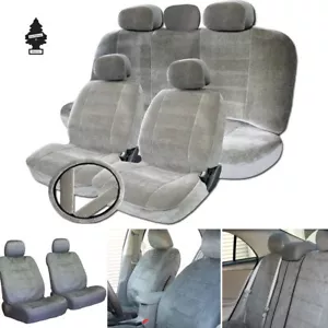 For Kia New Grey Velour Fabric Car Truck Seat Steering Covers Full Gift Set - Picture 1 of 8