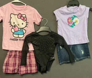 5pc LOT Girls Size 6/6X Hello Kitty, Justice, Denim Skirt, Plaid Shorts - Picture 1 of 18