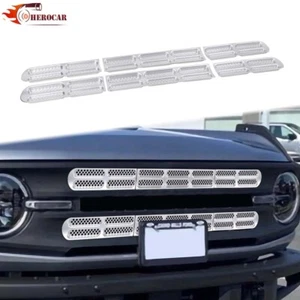 6x Front Mesh Grill Cover Guard For Ford Bronco 21+ Silver Moldings Accessories - Picture 1 of 11