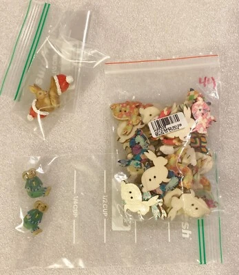 44 Flat Rabbit Buttons + Two 3D Santa Hat Buttons + Two 3D Flop-Ear Seated - Image 1 of 2