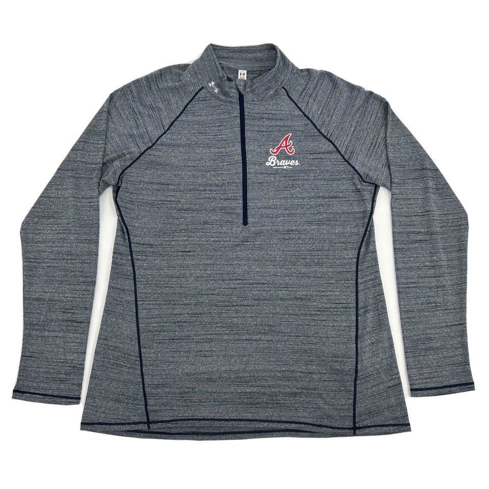 Atlanta Braves Under Armour Shirt Women's XL Blue Fitted 1/2 Zip Pullover - Image 1 of 4