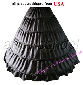 Premium Quality Black 5-Hoop Bridal Wedding Halloween Costume Petticoat Skirt - Picture 1 of 1