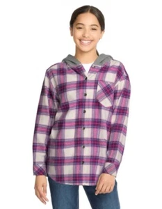 Roxy Youth Flannel, Purple , Size Medium (10/12) Button-Up With Hood New - Picture 1 of 4