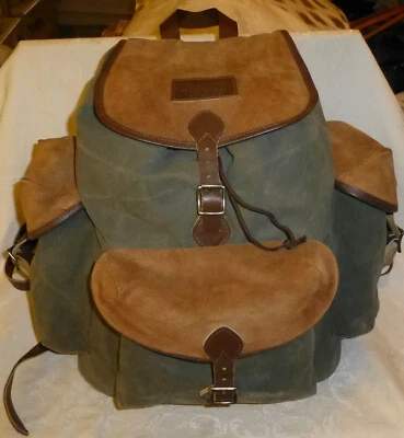 VTG Jack Wolfskin Leather Canvas Hiking Bugout Camping Backpack Rucksack Daypack - Image 1 of 4