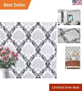 Elegant Black & White Damascus Peel and Stick Wallpaper - 78.7'' x 17.7'' - Picture 1 of 10