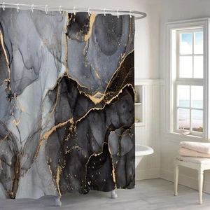 72x72 Inches Black Gold Marble Shower Curtain Abstract Crack Granite Texture ... - Picture 1 of 7