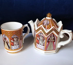 Vintage Sadler King Henry VIII & His 6 Wives Teapot Mug Set Fine Bone China - Picture 1 of 11