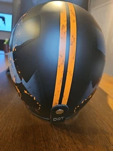 Classic 3/4 Helmet Black With Checkerd Flag Orange Splatter Design - Picture 1 of 5