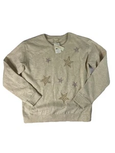 J.CREW CREWCUTS Girls Ivory Crewcuts Hotfix Stars Sweatshirt Rhinestones XL NWT - Picture 1 of 5