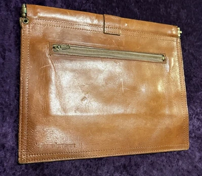 Cartera sin asas grande de cuero con bolsillos marrones Bare Traps retro informal boho chic Foto 1 de 4