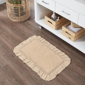 Burlap Vintage Ruffled Absorbent Bath Mat- Farmhouse Cottage Shower Bathroom ... - Picture 1 of 5