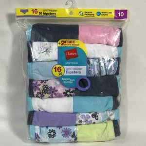 Hanes Ultimate Girls Tagless Cotton Hipsters Underwear Pack of 16 Pairs- Size 10 - Picture 1 of 6