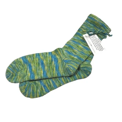 Great Feats Hand Cranked Socks XL Merino Wool Green Blue Striped USA Made Warm - Image 1 of 3
