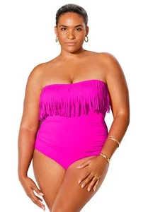 Swimsuits for All Women's Fringe Bandeau One Piece Swimsuit (Plus Sizes - Picture 1 of 11