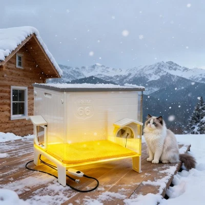 Calefacción eléctrica de plástico para exteriores casa para gatos resistente a la intemperie para gato salvaje, elevada Foto 1 de 4