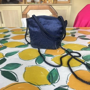 Blue Satin and Beaded Handbag Small Evening Accessory - Picture 1 of 5