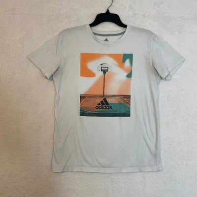 Camiseta Adidas Juvenil XL Baloncesto Estampado Gráfico Naranja Verde Azulado Logo Camiseta Foto 1 de 4