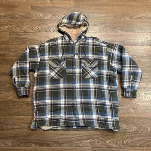 Y2K/Vintage BTC Bay Trading Co Sherpa gefütterte Flanelljacke mit Kapuze kariert 2XL - Bild 1 von 8