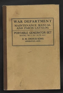 WW2 Kriegsministerium Tragbarer Generator Wartung & Teilekatalog / D. Onan & Sons - Bild 1 von 1