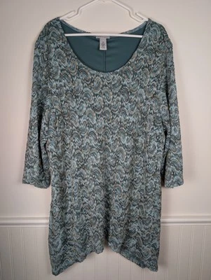 Blusa Maggie Barnes for Catherine's 3X Verde Dorado Manchas Encaje Superpuesto Forrado Foto 1 de 4