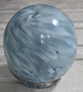 Studio Art Glass Blue & White Hand Blown Orb - Fernhill Glass Claude & Chris - Picture 1 of 3