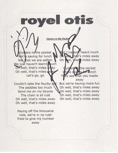 ROYEL OTIS GROUP SIGNED OYSTERS IN MY POCKET LYRIC SHEET - Picture 1 of 1