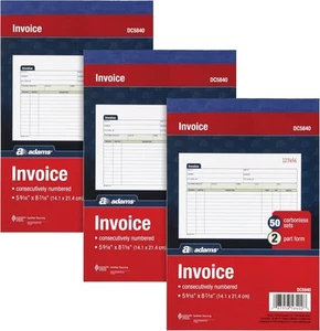 Adams Invoice Book 3 Pack, 2 Part Carbonless Invoices, Horizontal Sales White  - Picture 1 of 6