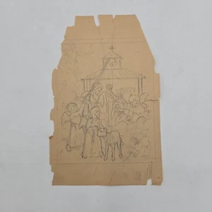 CARLE MICHEL BOOG Original Bleistift Graphit auf Papier Skizze der Krippe - Bild 1 von 21