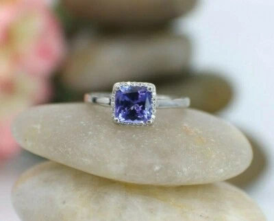 Anel de noivado de ouro branco 18K sólido halo diamante e tanzanita tacori tamanho 6 costal - Imagem 1 de 4