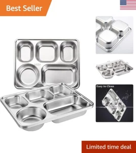 Stainless Steel Divided Plates - 5 Sections - Tray for Adults, Kids, and Control - Picture 1 of 9