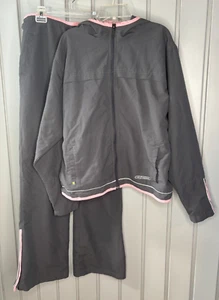 Reebok Trainingsanzug Set Damen Größe L Jacke Hose grau mit rosa Besatz - Bild 1 von 22
