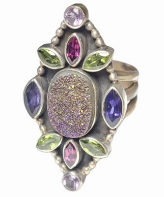 Nicky Butler Raj NB Limited Edition Multi Gemstone Druzy Sterling Silver Ring 9 - Image 1 of 4