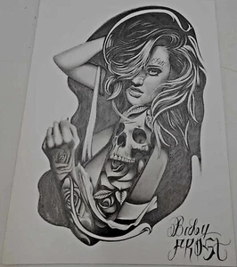 Beautiful Hand Drawn Prison Picture Of A Elegant Tatooed Lady 9x12 Canvas Paper - Picture 1 of 3