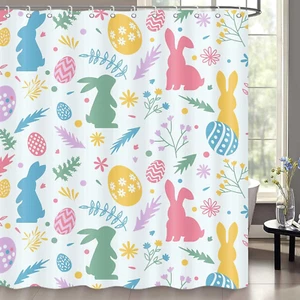 Easter Shower Curtain, Easter Bunny Rabbit Shower Curtains for Bathroom, Spring - Picture 1 of 12