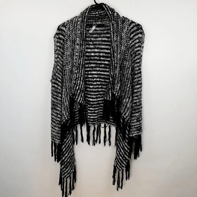 Kensie Women's Chunky Knit Black Fringe Sleeveless Open Cardigan Size Large - Image 1 of 4