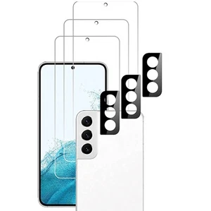 3+3 Protector De Pantalla y Lente Camara Vidrio Templado Para Samsung Galaxy S22 - Picture 1 of 14