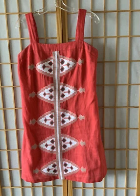 BETH BOWLEY Sleeveless Sheath Dress Textured Aztec designEmbroidered Coral Lined - Image 1 of 4