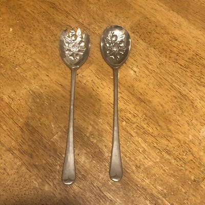 Juego de servir vintage Sheffield England plateado tenedor y cuchara para ensalada 9 pulgadas Foto 1 de 4