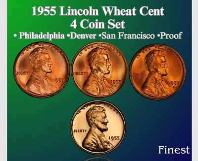 1955 P & D  LINCOLN WHEAT CENT GEM BU & PROOF 3 COIN SET - Image 1 of 4