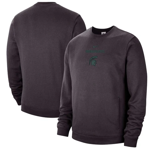 NEW Michigan State SPARTANS Nike Campus Block Club LARGE Sweatshirt Charcoal Blk Cover