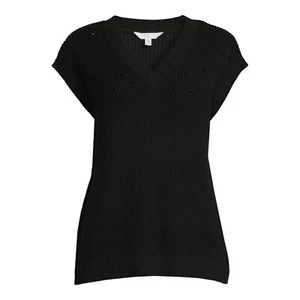 Time and Tru Women's Sweater Vest with Extended Shoulders Black XXL (20) - Picture 1 of 4