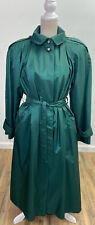 Vintage British Mist Long Green Trench Rain Jacket Women’s Size 14 Flannel Lined